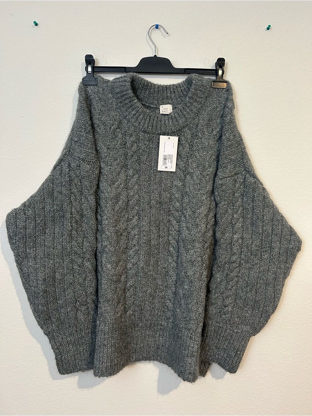 a new day Gray Cable-Knit Crewneck Pullover
